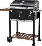 24-Inch Charcoal BBQ Smoker Grill with Folding Table, Handle, and Medium Cooking Area for Outdoor Patio, Garden, and Backyard