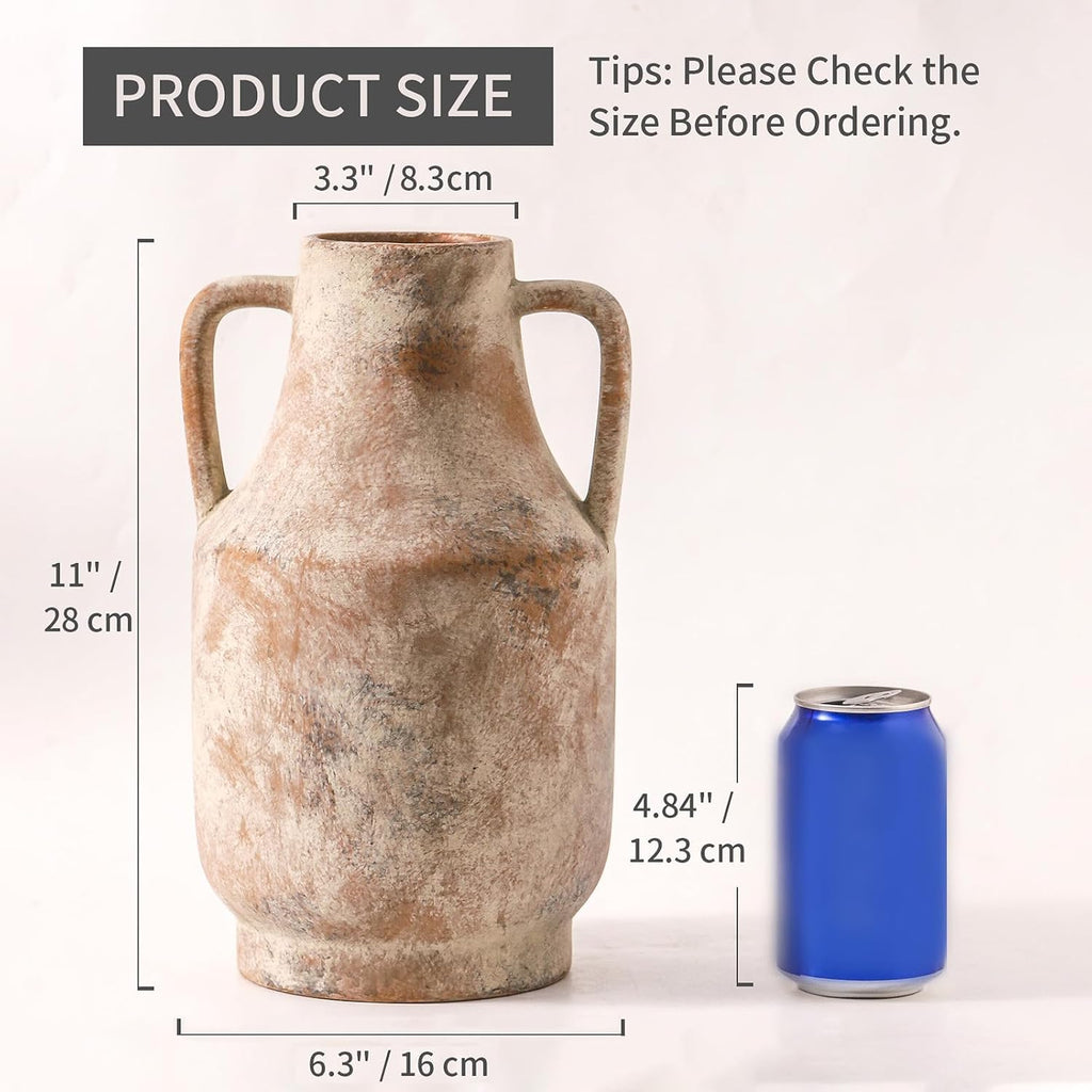 Ceramic Flower Vase with Handles, 11 inch Tall Vase