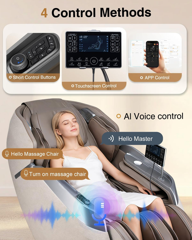 2026 4D Massage Chair Full Body, 24 Modes Zero Gravity SL-Track Shiatsu Recliner- AI APP Control Airbag Massage with