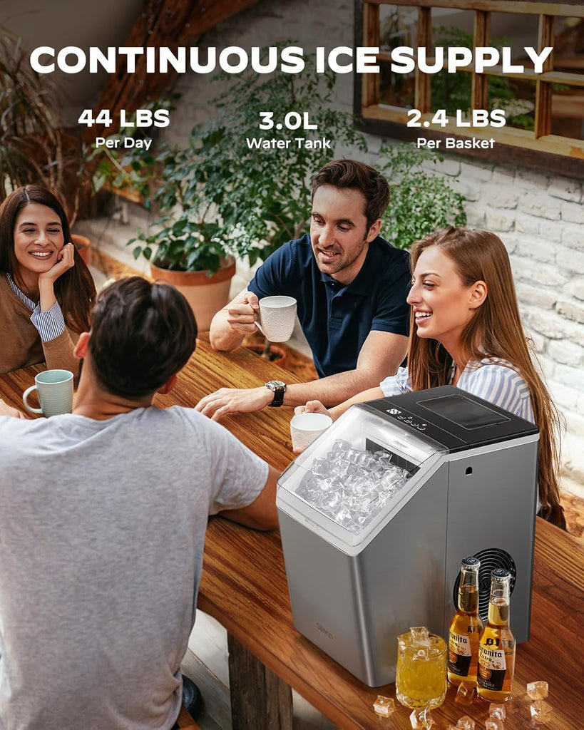 Ice Makers Countertop, 44lbs Per Day, 2 Ways to Add Water, Auto Self-Cleaning, Stainless Steel Ice Machine Bar Party