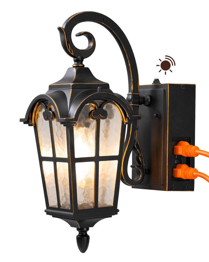 Dusk to Dawn Outdoor Wall Light GFCI Outlet Black Waterproof