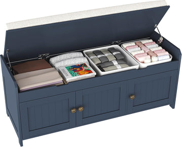 41.3" Shoe Bench with Lift Top Storage, Entryway Bench with Cushioned Seat, Wooden End of Bed Bench, Shoe Cabinet