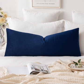 14x36 Inch Lumbar Long Velvet Throw Pillow Cover Set of 1 Dark Blue