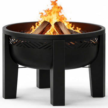 Fire Chief Wood Burning Fire Pit with Tabletop Lid - Modern Outdoor Metal Fire Pit