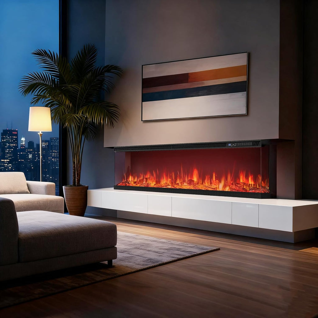 50-inch 3-Sided Wall Mount Electric Fireplace, Recessed & Built-in Design with Wi-Fi/Remote, 1500W Heater