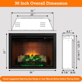 Electric Fireplace Insert w/Top Light, 12×12×12 Flame Color Option with Fire Crackling Sound, 36″W×27″H