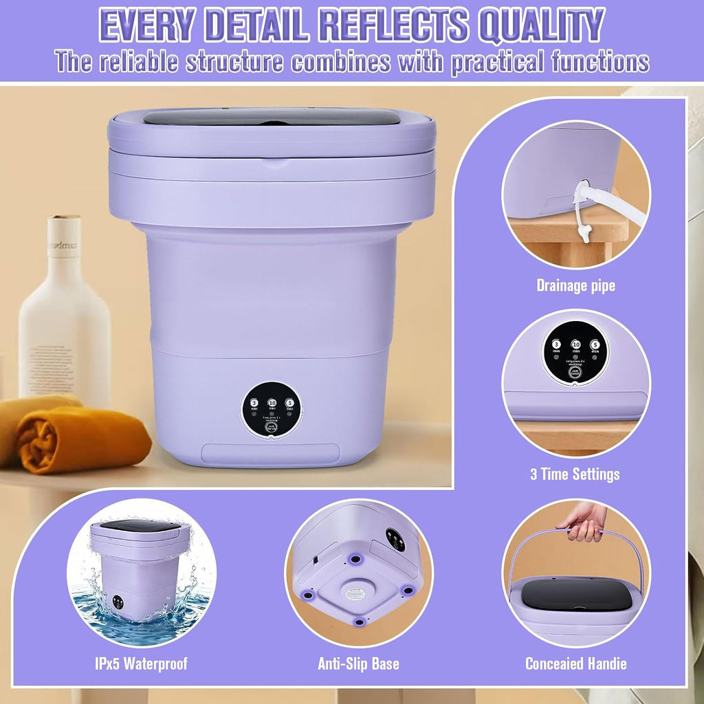Mini Washing Machine 16L Foldable Small Washer for Underwear, Socks, Baby Clothes - 3 Cleaning Modes with Spin Dryer