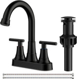 Matte Black Bathroom Faucets, 4 Inch Centerset Bathroom Sink Faucet 2 or 3 Hole with Pop up Drain and cUPC Hose