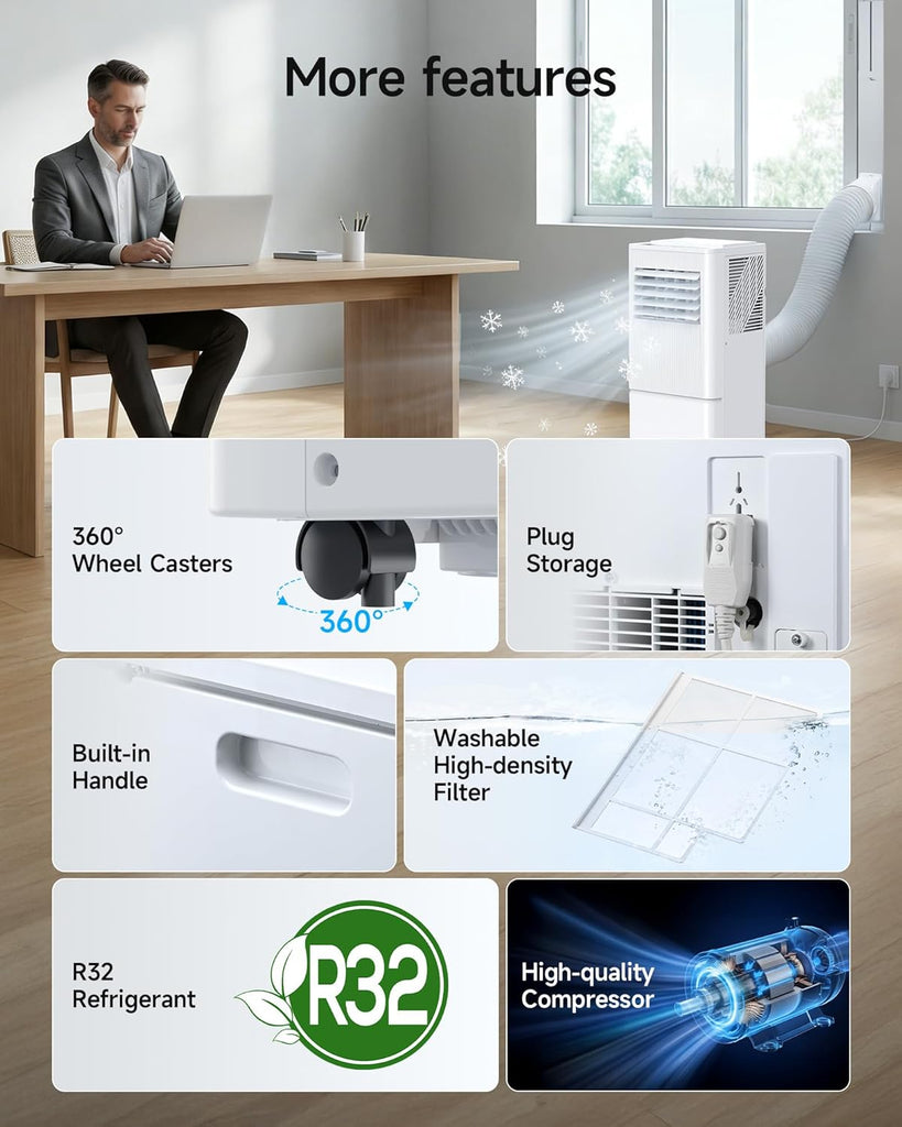 Portable Air Conditioners, 10000 BTU Air Conditioner Portable for Room Up to 450 Sq.Ft, Remote Control, 24H Timer