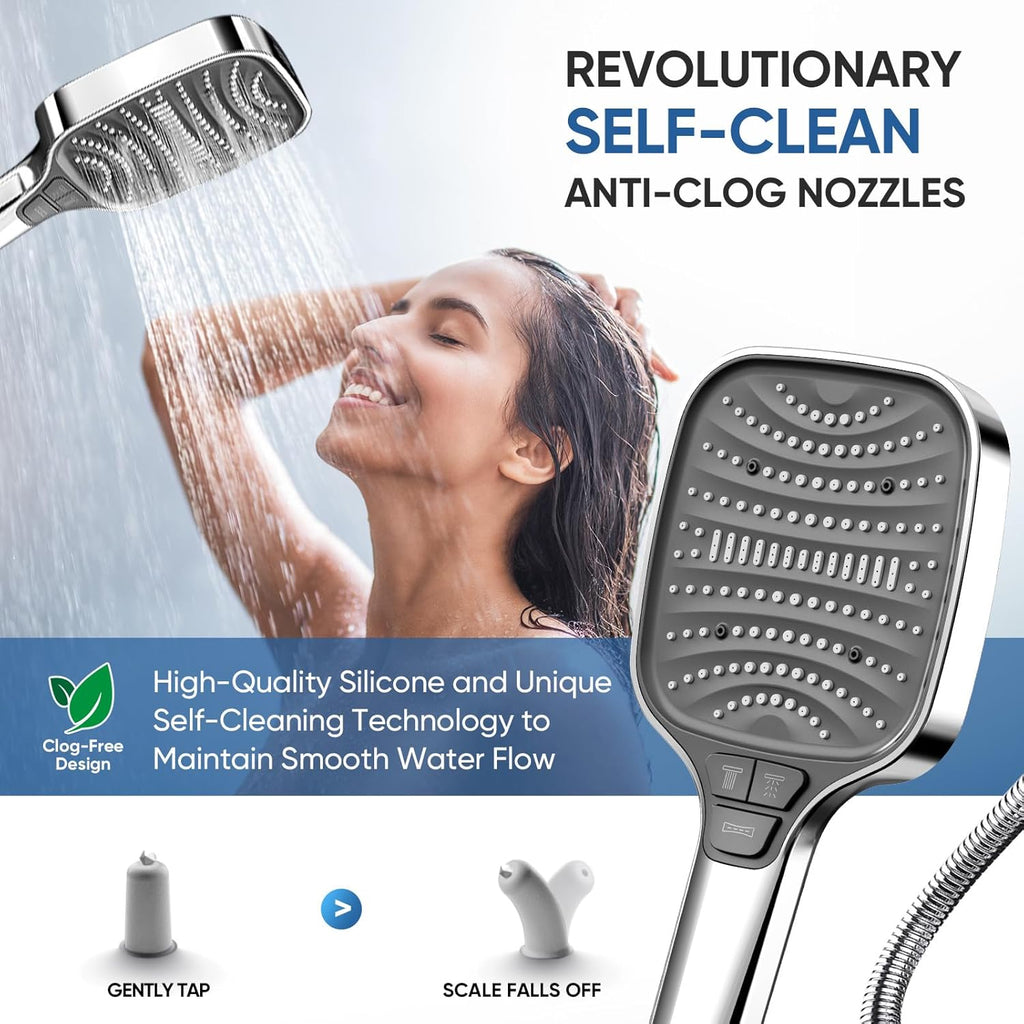 High Pressure Shower Head with Handheld,8 Modes,Heat-Resistant Premium ABS Material,Anti-clog Nozzles,Built-in Power