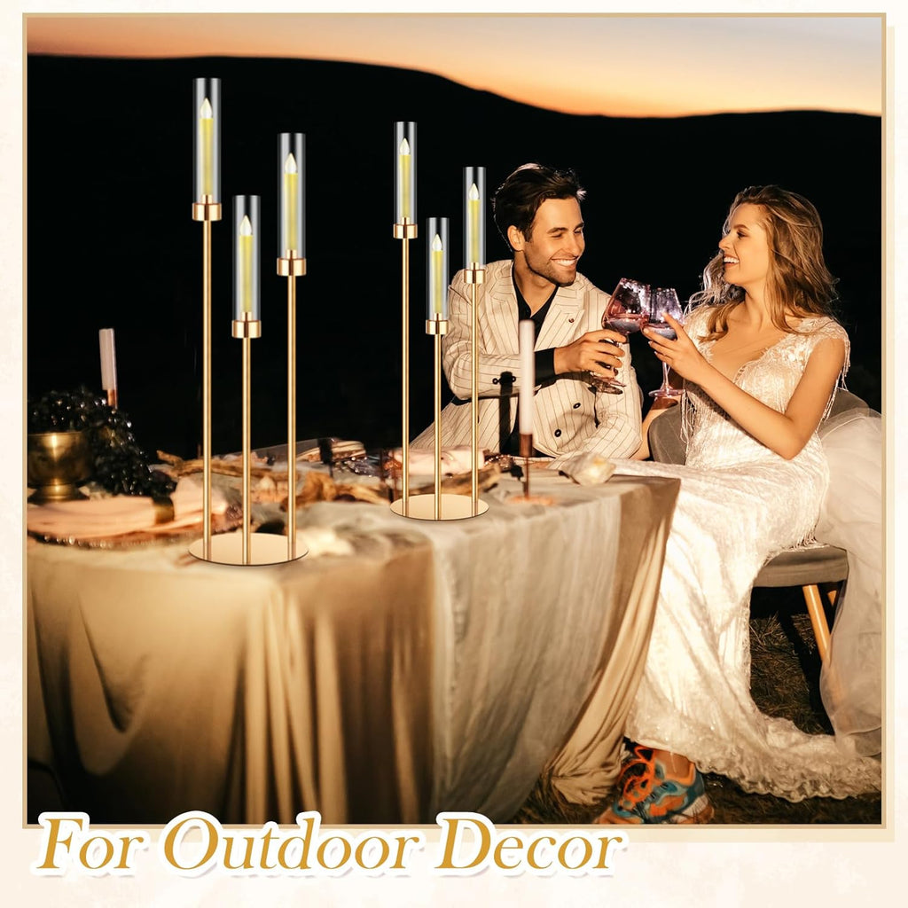 4 Set 3 Arm Candelabra Centerpiece 33.8 Inch Candle Holder Gold Candelabra Metal Floor Pillar Candlesticks for Tables
