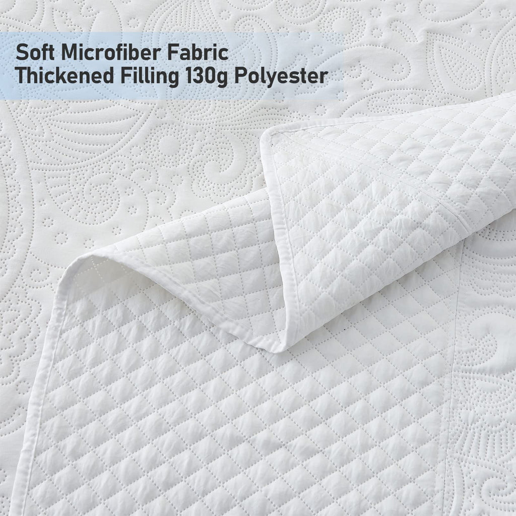 Alaska King Bedspread 132x 120, Solid White, 3 Piece Soft Microfiber Lightweight Oversized King Quilt Bedding Set