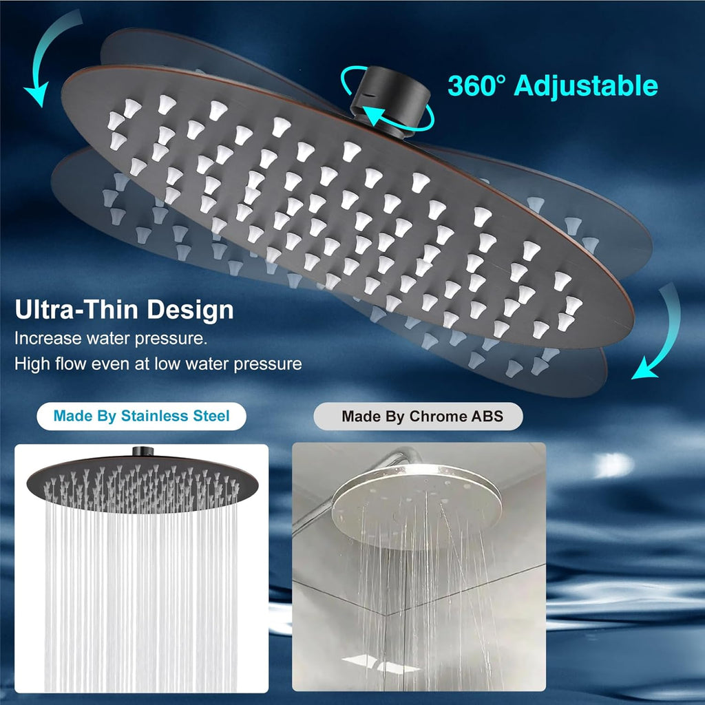 Round Rainfall Shower Head High Pressure Stainless Steel Waterfall Large Rain Shower Head Ultra Thin Design,Oil Rubbed