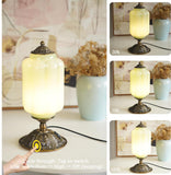 Milk Glass Touch Table Lamp, Elegant Green Jadeite Glass Bedside Desk Lamp 3 Way Dimmable with USB C+A Charging Ports