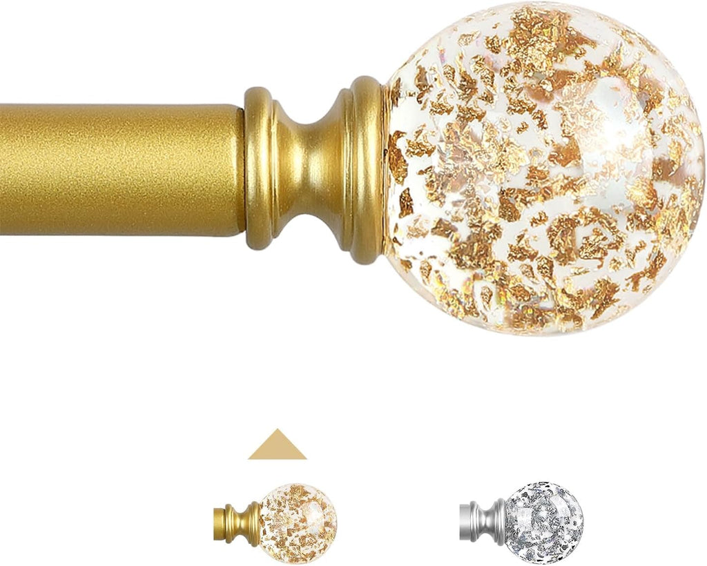 Gold Decorative Crystal Curtain Rods,1" Heavy Duty Adjustable 18-45"