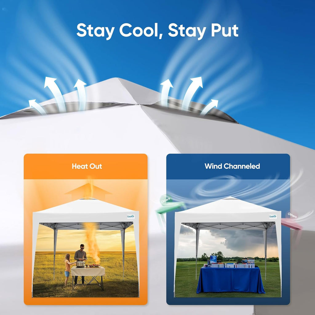 10x10 Pop Up Canopy Tent Without Sidewall, Instant Setup Gazebo for 1 Person, Portable & Compact