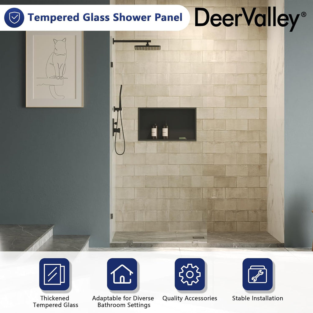36"×78" Frameless Shower Glass Panel, 3/8'' (10mm) Fixed Glass Shower Panel, Tempered Glass Door