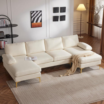 Karl home Convertible Sectional Sofa 110" U-Shape Sofa Couch 4-Seat Couch with Chaise Fabric Upholstered for Living