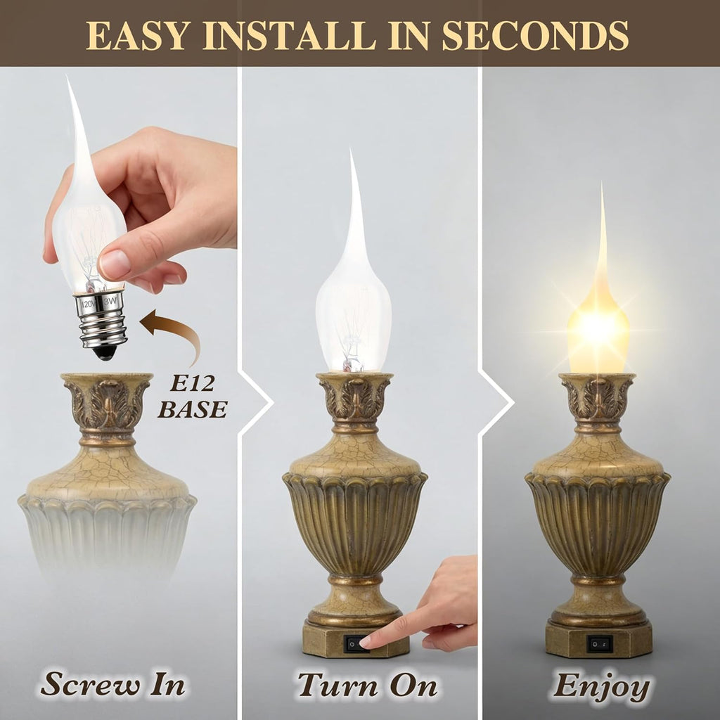 6 Pack Mini Silicone Dipped Candle Light Bulbs, 3 Watt E12 Candelabra Base, 2700K Warm Yellow Flame Tip Decorative