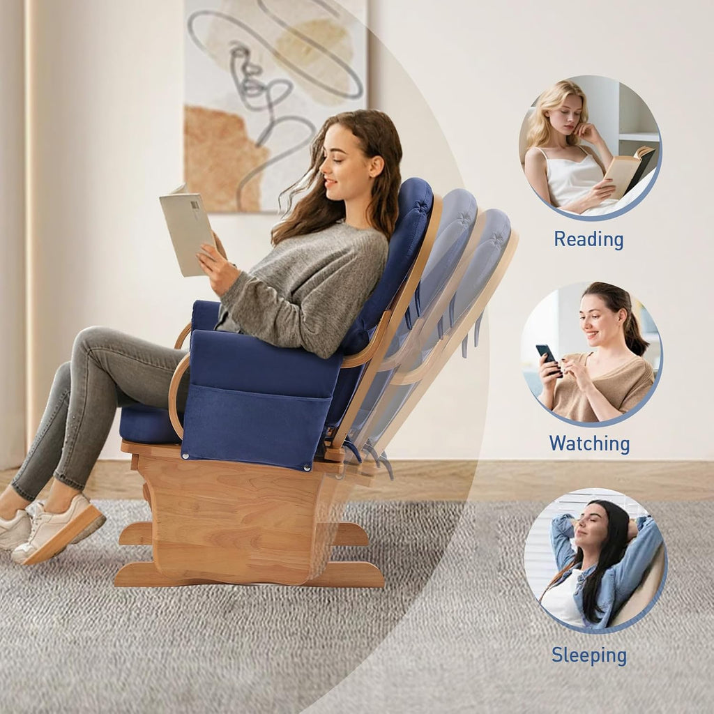 Wood Base Glider Rocker Chair, Baby Feeding and Rocking Chair Nursery Rocking Chairs with Silent Swing Solid Hardwood