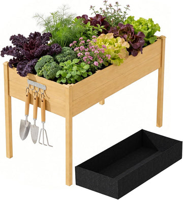Raised Garden Bed Outdoor, 48 x 24 x 30 Inch Elevated Wooden Garden Bed with Legs and Liner, Raised Beds for