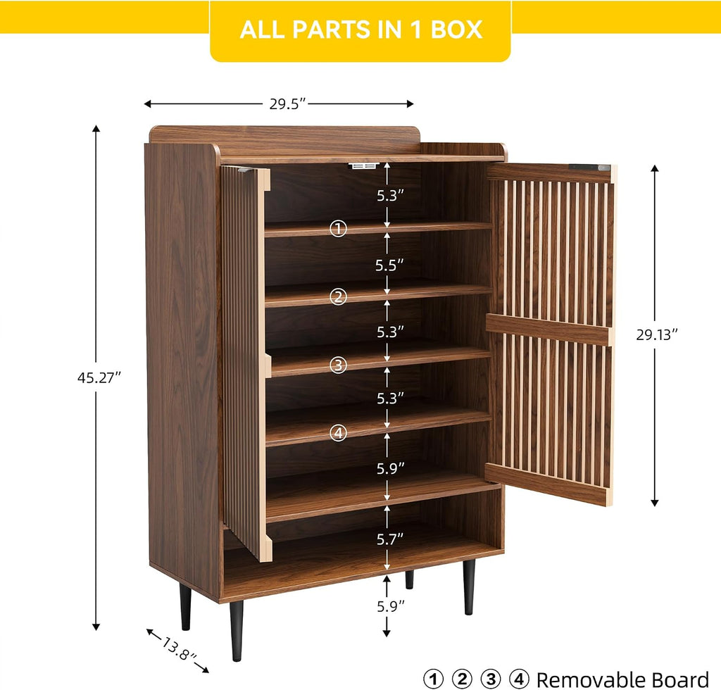 Shoe Cabinet with 2 Doors , 21 Pairs Wooden Shoe Storage Cabinet with Adjustable Shelves, Farmhouse Hidden Shoe