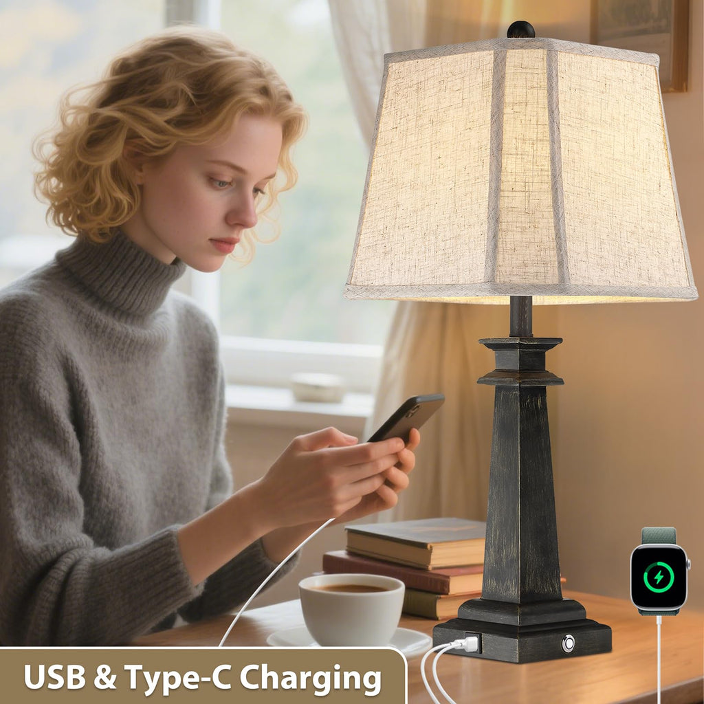 Black Table Lamp, 27.5" Farmhouse Lamp