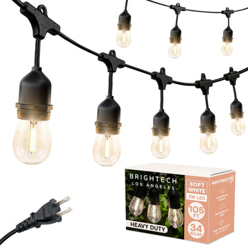 Ambience Pro 105Ft LED String Lights - 2W Commercial Grade Patio Lighting Outdoor Waterproof - Heavy Duty Dimmable