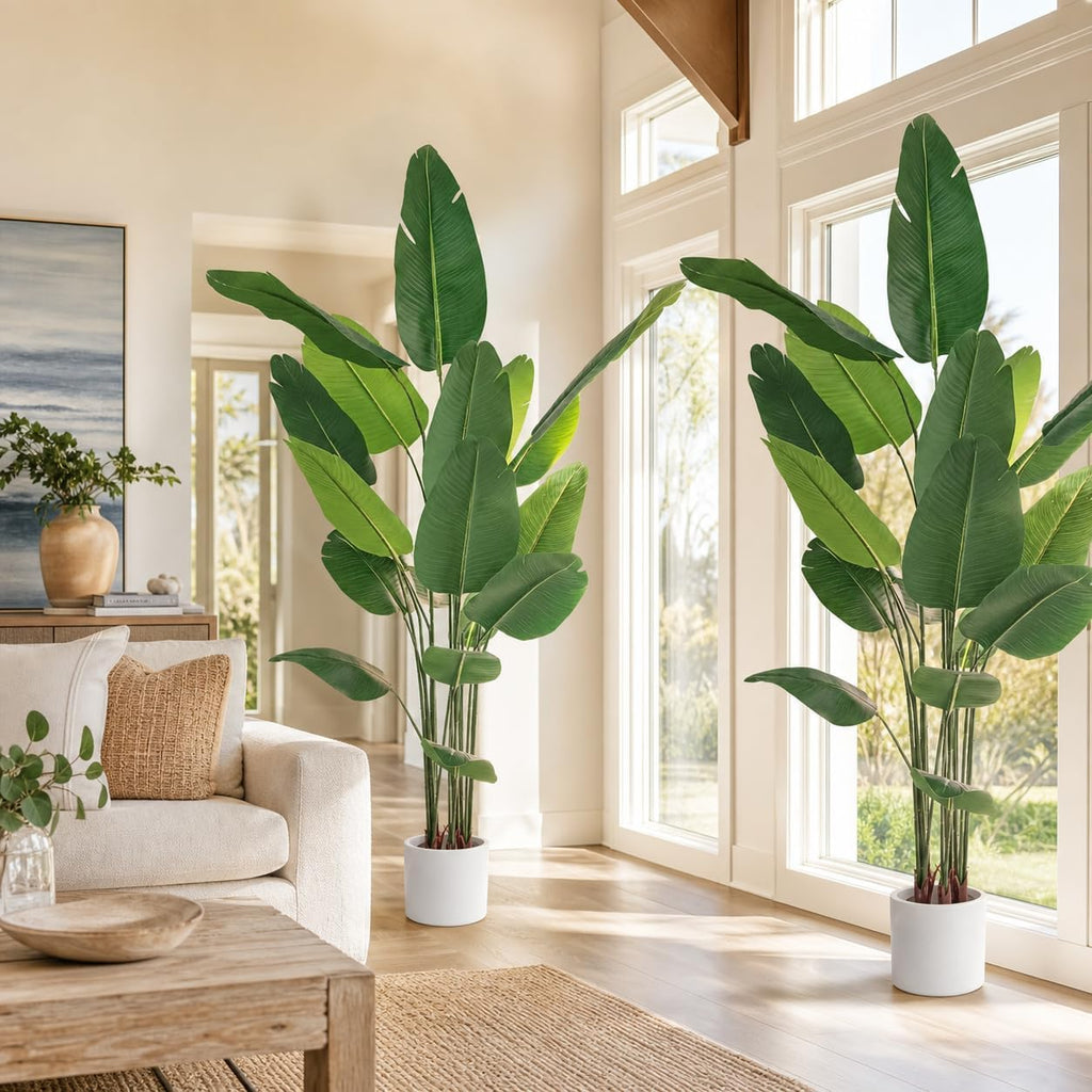 Bird of Paradise Artificial Plant 6.6 ft Tall Faux Banana Leaf Tree, 2 Pack