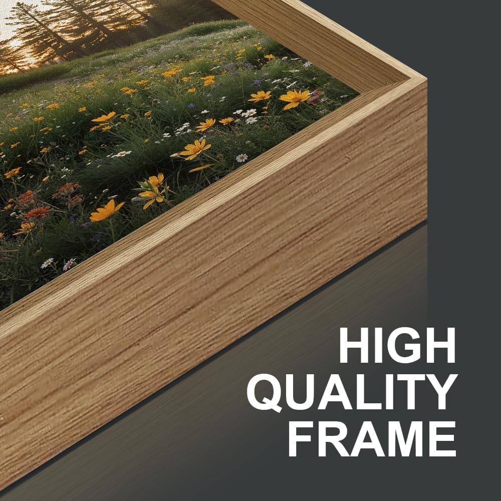 Green Forest Mountain Framed Canvas Wall Art Set, Wildflower Meadow Wall Decor, Floral Pictures Artwork, Nature