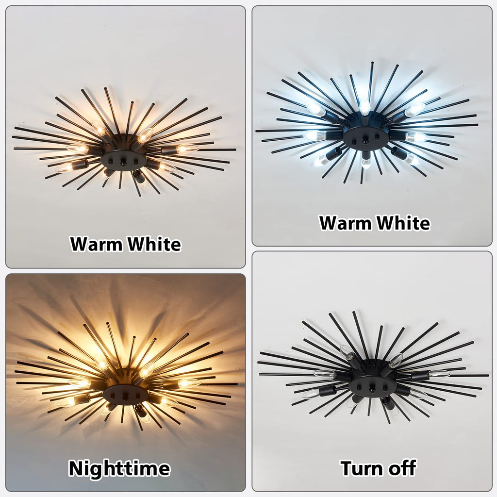 Semi Flush Mount 8 Light Ceiling Light Modern Metal Ceiling Lighting Black Light Fixture for Farmhouse Kitchen Dining