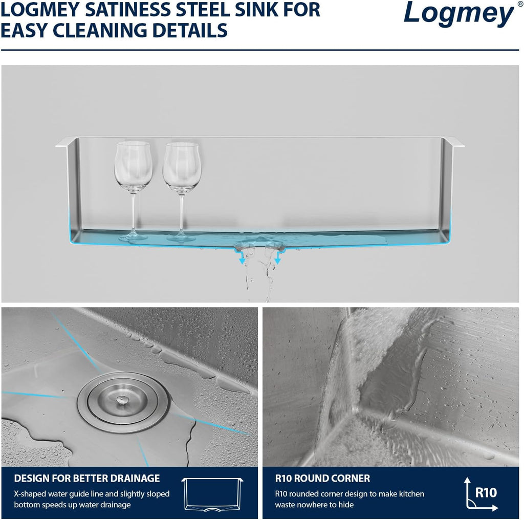 32 Inch Undermount Kitchen Sink | Stainless Steel 16 Gauge Single Bowl Under Counter Handmade Brushed Basin, 32x18x9