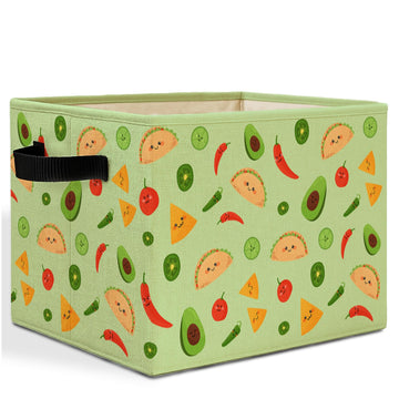 Green Mexican Taco Avocado Storage Bins Box with Handles, Chili Nacho Mexican Food Laundry Basket Hamper Collapsible