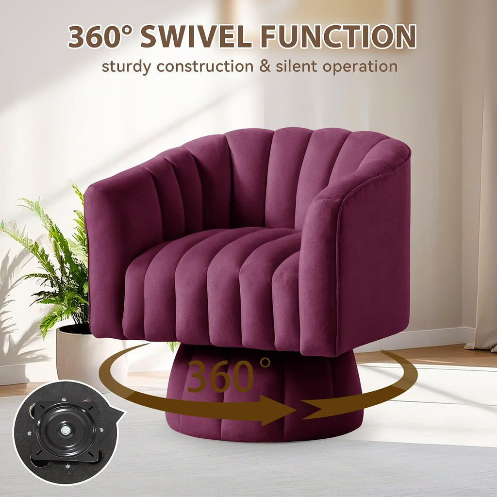 Swivel Accent Chair,360°Swivel Barrel Chairs, Mid-Century Chair with Wide Upholstered, Modern Velvet Fabric, Round
