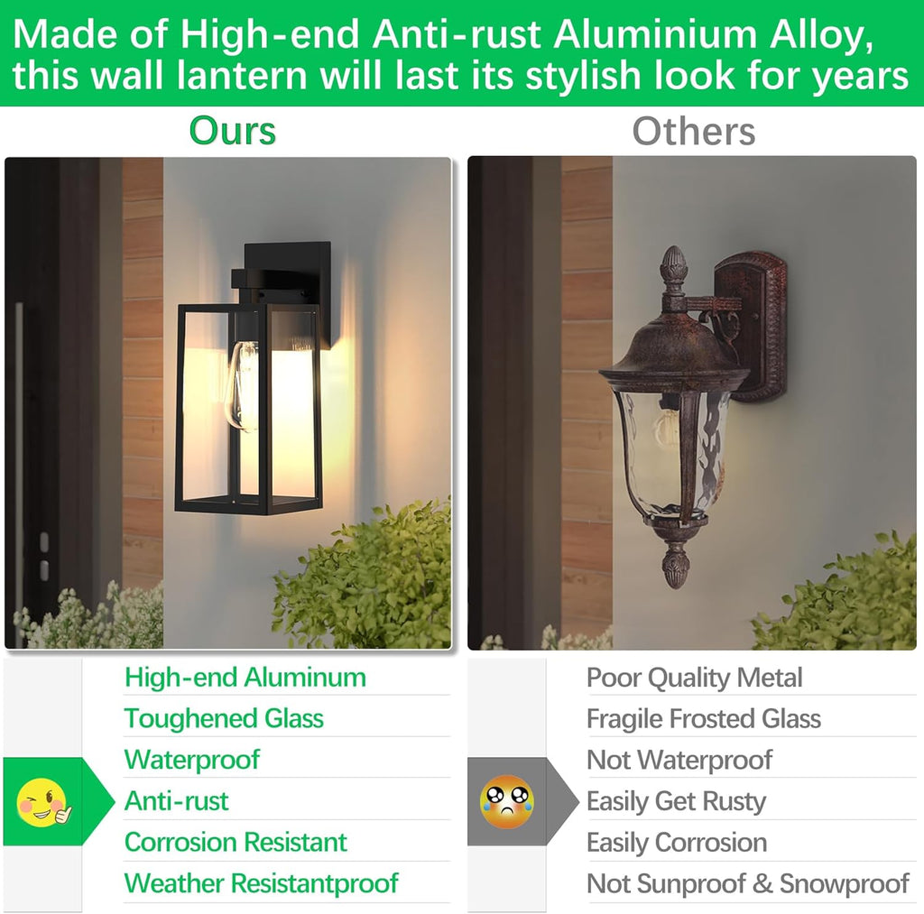 Outdoor Wall Lantern, Exterior Waterproof Wall Sconce Light Fixture, Black Anti-Rust Mount Light with Clear Glass