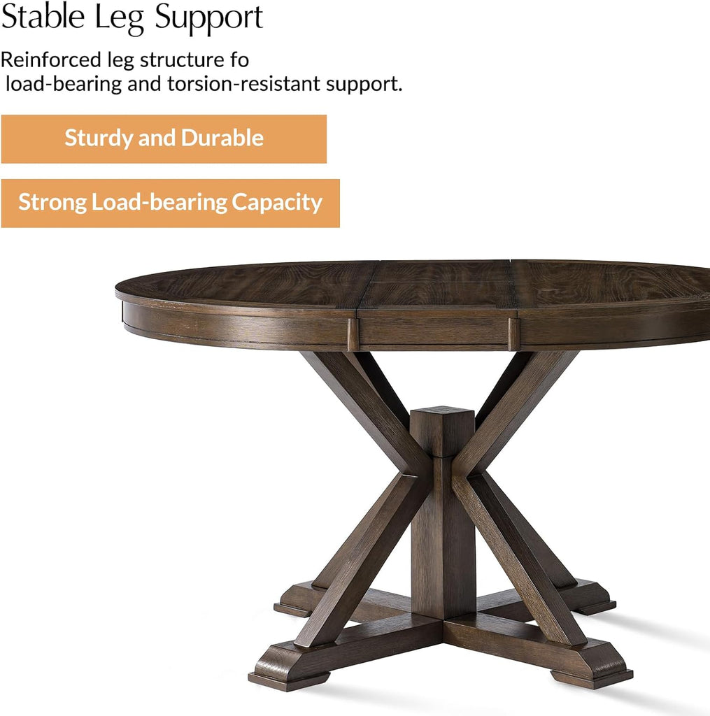 42"-54" Oval Round Extendable Dining Table, Farmhouse Solid Wood Expandable Kitchen Table with Leaves Space
