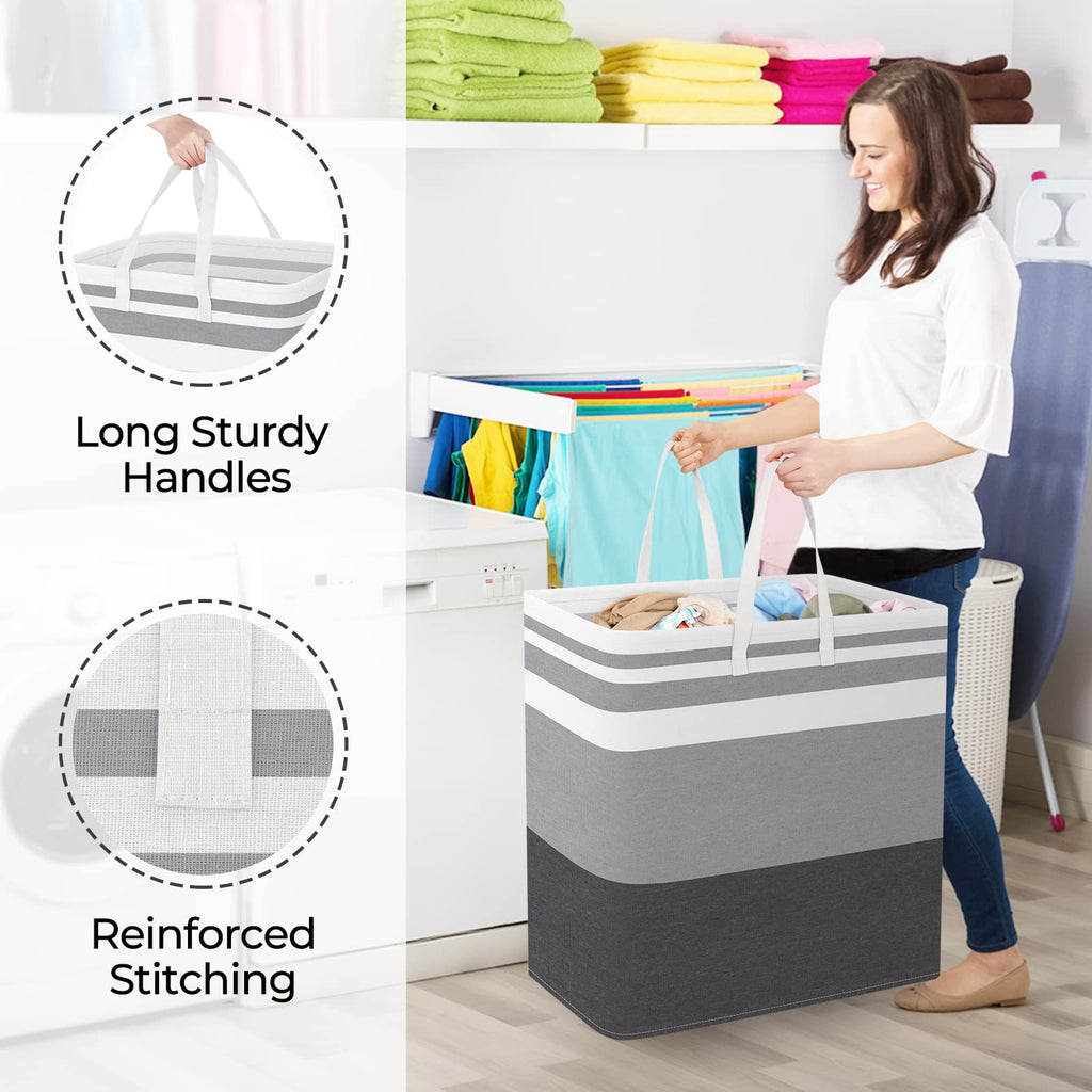 Basket Hamper, 100L Collapsible Clothes Storage, Grey