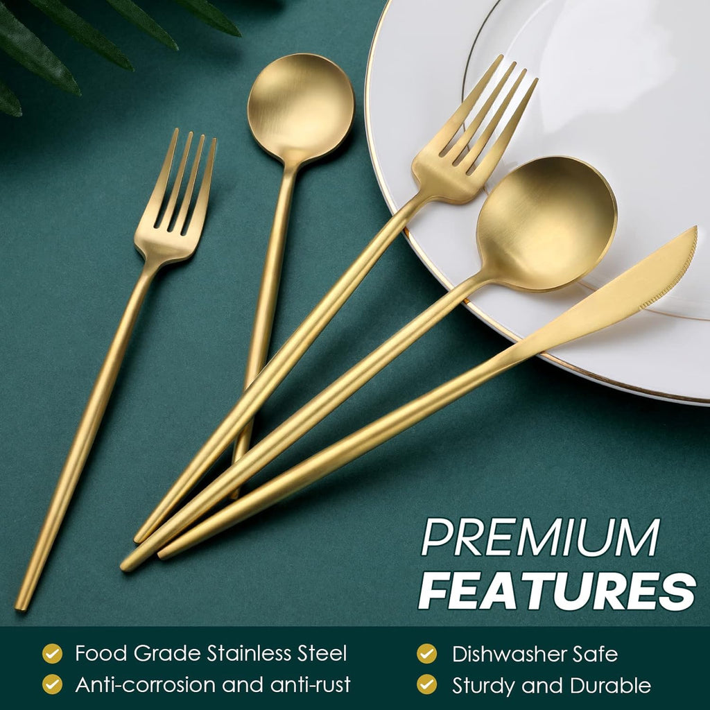 Matte Gold Silverware Set, 30-Piece Food Grade Stainless Steel Gold Flatware Set, Kitchen Utensil Set Service for 6