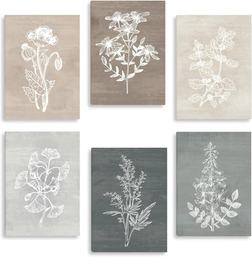 Neutral Botanical Plant Canvas 6 Pieces Wall Art Rustic Wall Decor Farmhouse Wall Paintings Botanical Prints Simple