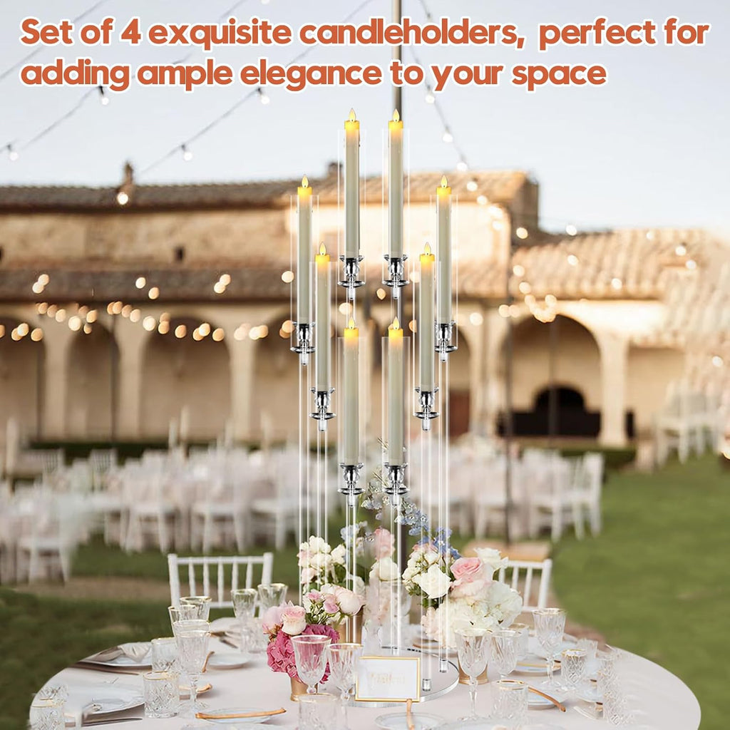 4 Sets 8 Arm Acrylic Candle Holder, Mjkeomo 38.5'' Tall Candelabra Centerpieces for Tables Clear Candlesticks Holder