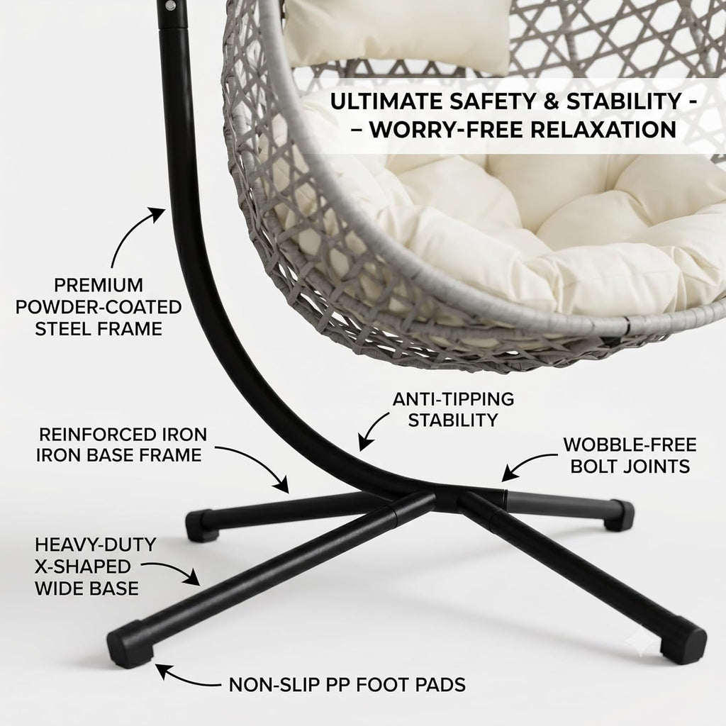 Outdoor Hanging Egg Chair with Stand Patio Egg Swing Chair Rattan Wicker Hammock with Stand for Outside/Indoor, Heavy