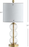 21" Clear/Brass Gold Glass Table Lamp and Living Room, White Linen Shade, Modern Stacked Sphere Bedside Lamp