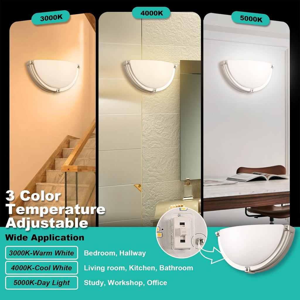 13 inch Dimmable LED Wall Sconce, Half Moon Wall Light Fixture, 3000K/4000K/5000K Color Temperature Adjustable