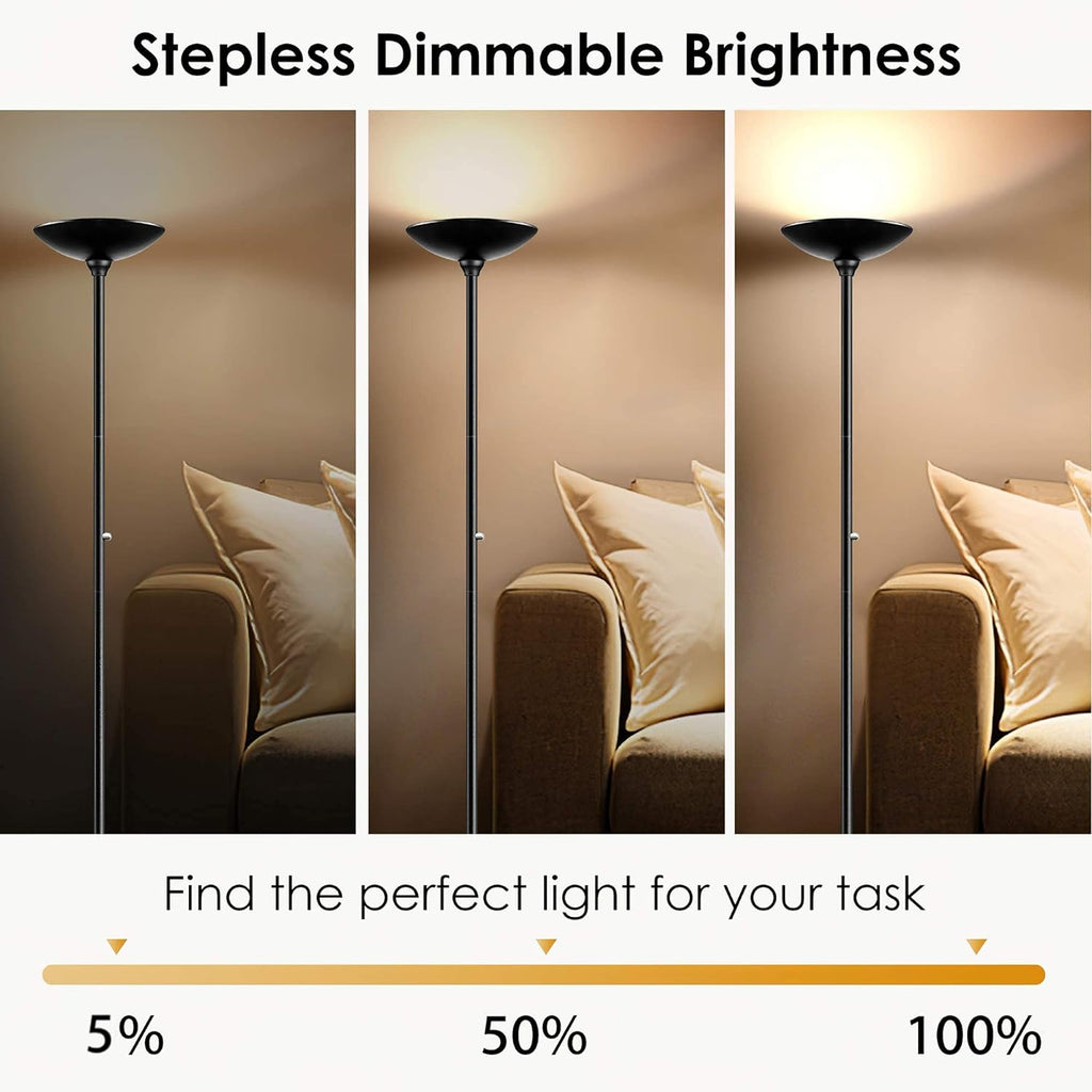 Torchiere Floor Lamp, 30W Super Bright LED Standing Lamp, Stepless Dimmable Pole Lamp with 3000K Lighting
