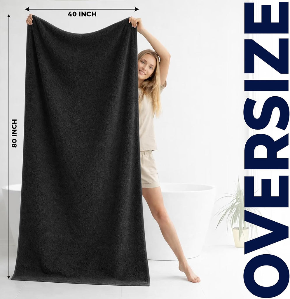 Pack of 1 Jumbo Bath Sheet 40x80 Inches, Oversized Black Bath Towels, Fluffy and Thick Extra Large Bath Sheets