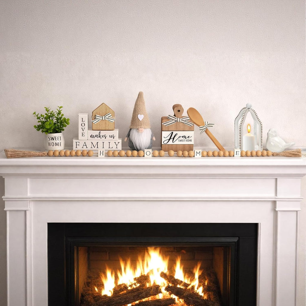 Farmhouse Tiered Tray Decor Set, 8 PCS Rustic Sweet Home Tabletop Decorations with Wooden Signs Lantern Plant Gnome