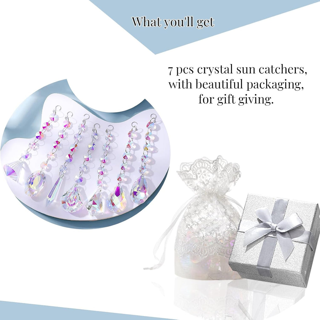 Sun Catchers with Crystals, 7 Pcs Hanging Crystals Suncatchers for Windows