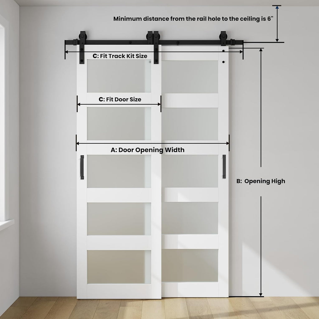 30in x 84in Double Glass Sliding Barn Door with 5FT Bypass Sliding Barn Door Hardware Kit, 5-Panel F