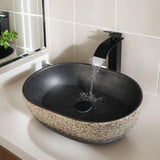 19 Inch Stone Bathroom Sink Basin with Waterfall Faucet and Pop-up Drain Combo,Tan Travertine Vessel Sink Above