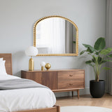 36x28 Inch Wide Arched Wall Mirror with Bold Antique Gold Beaded Frame, Decorative Mantel Mirror for Fireplace or